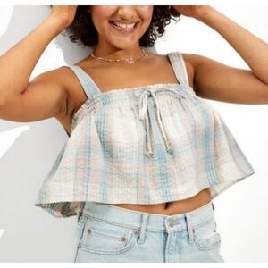 American Eagle Pastel Plaid Swing Smock Crop Cami